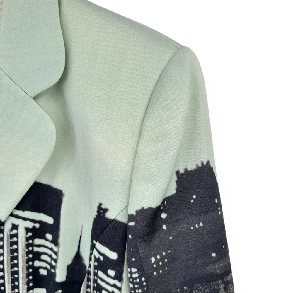 [sold] Vintage Escada Mint Green & Black Skyline Wool Blazer Jacket - Picture 5 of 9